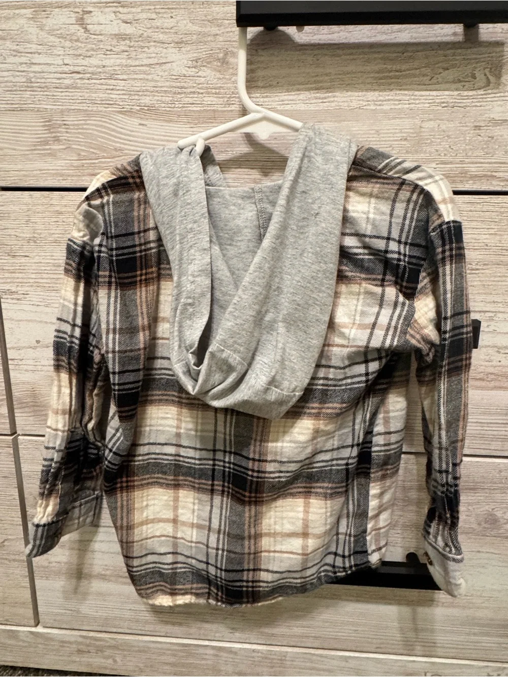Carter's Plaid Button-Up Shirt with Hood in Gray and Tan